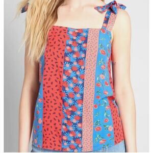 Sugarhill Brighton ModCloth Petal Perfect Floral Tie-Shoulder Shirt Size 6